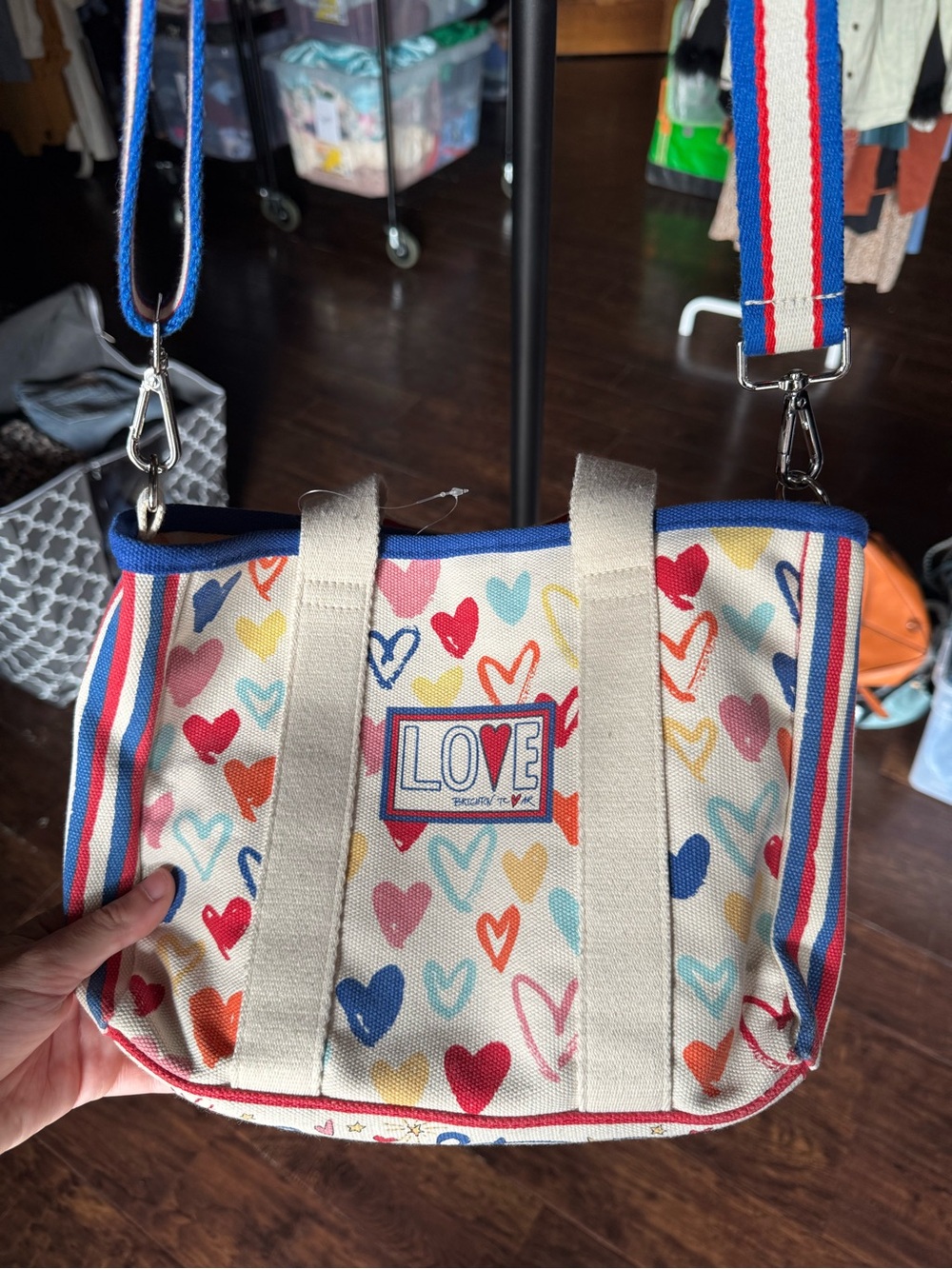 Brighton "Red, White and You" Mini Canvas Tote Colorful Heart Pattern Love Patch